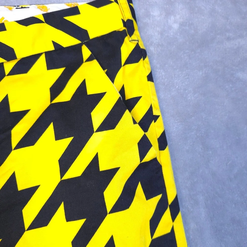 Loudmouth Golf Shorts Mens 42 Yellow Black Houndstooth Pattern Statement Preppy